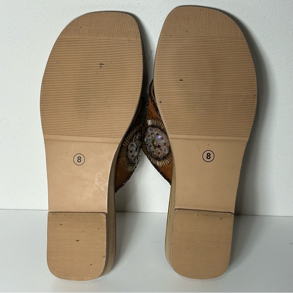 J. Jill Brown Beaded Leather Sole Bohemian Flip Flop Thong Sandals Size 8 - Picture 4 of 14